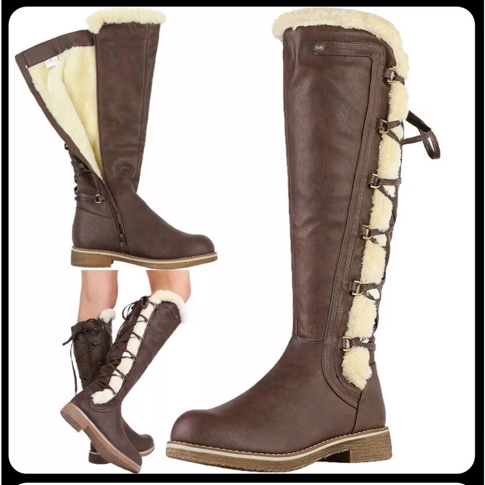 DREAM PAIRS Womens Knee High Warm Fur Winter Zip Boots - Picture 4 of 13